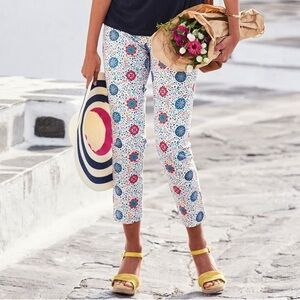 Boden Al Fresco Cropped Pants US 2P Petite Floral Medallion Cotton Stretch Ankle